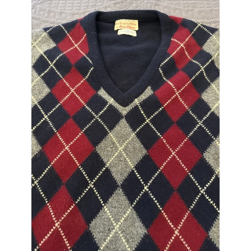 Vtg Alan Paine Argyle Sweater – 100% Pure Lambswool – Size 46– Made‎ in England